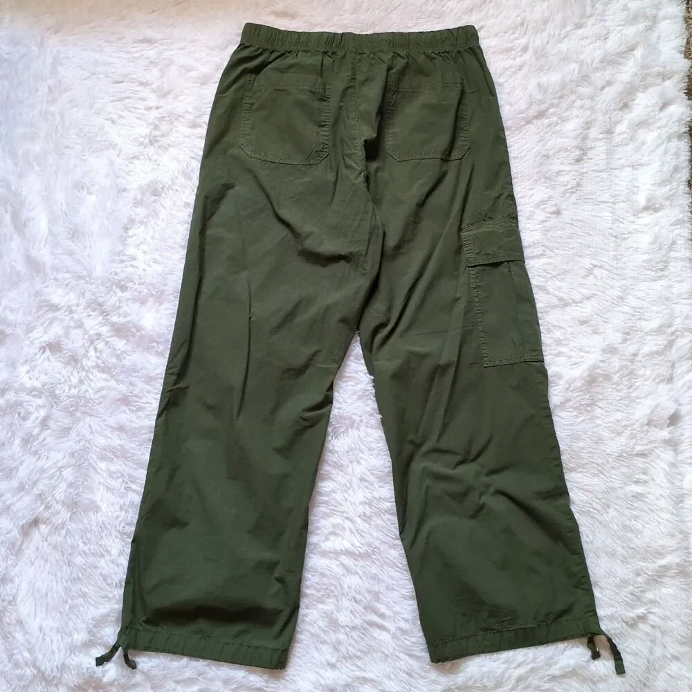 Aerie Avenue Baggy Cargo Pants Womens L Green Flame 100% Cotton Wide Leg Boho - Picture 9 of 12